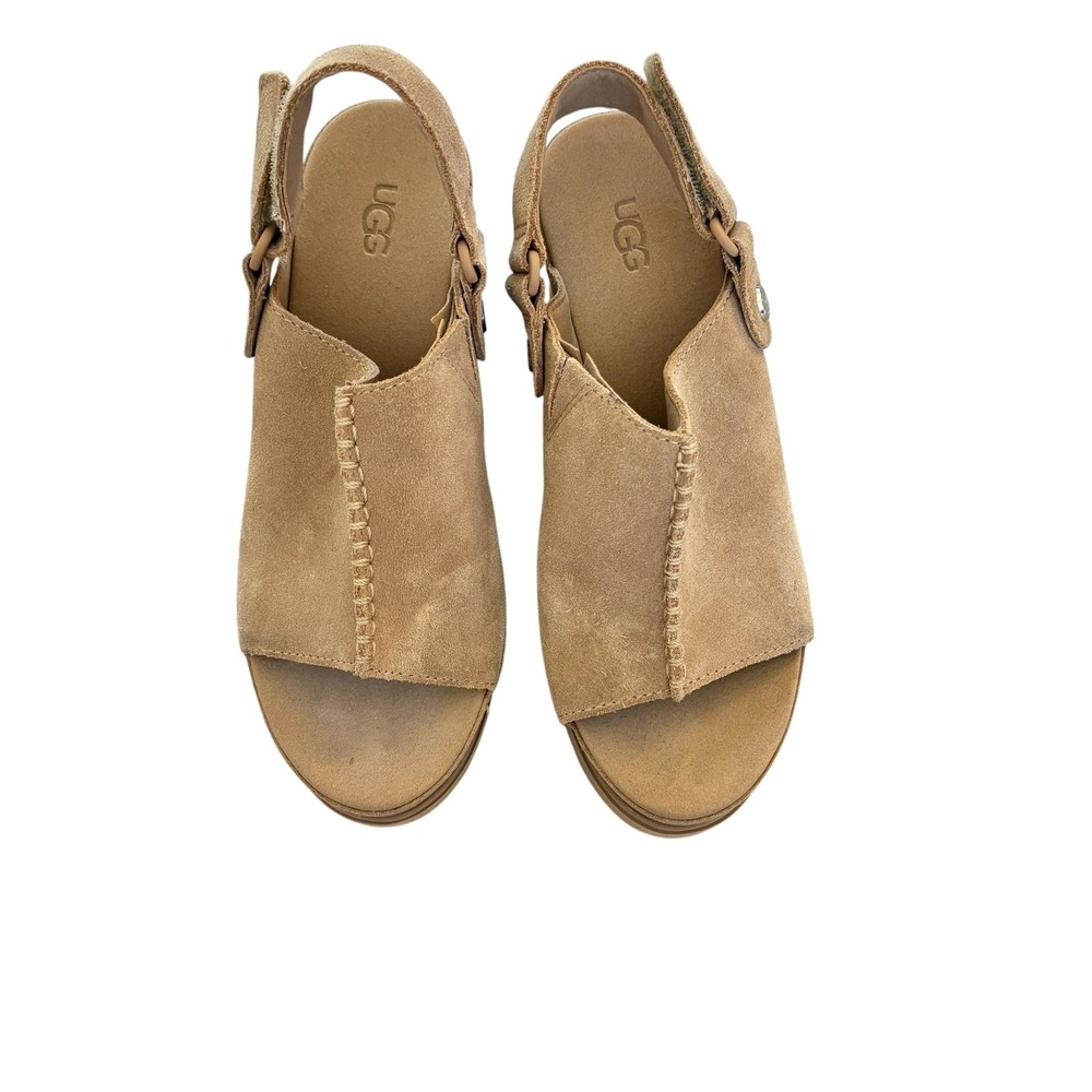 UGG Abbot Suede Wedge Sandal Shoes Womens 7 Beige Slingback Peep Toe Espadrille